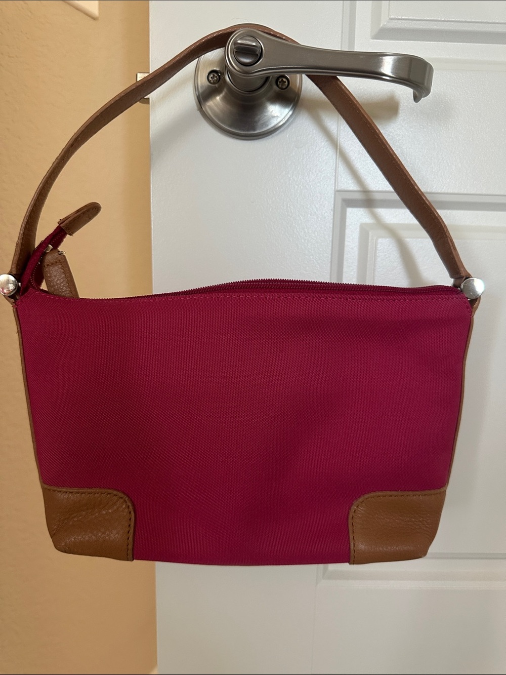 Danier Magenta Shoulder Bag with Tan Trim